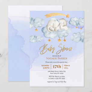 Blue Elephant Twinkle Little Star Boy Baby Shower Invitation