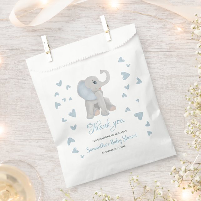 Blue Elephant Watercolor Boy Baby Shower Favour Bag (Clipped)