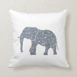 Blue Elephant with Gold Stars Throw Pillow