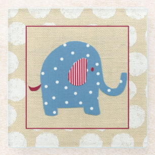 Blue Elephant with White Polka Dots Glass Coaster