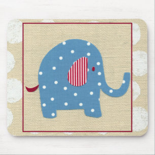 Blue Elephant with White Polka Dots Mouse Pad