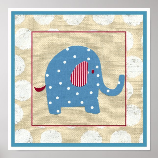 Blue Elephant with White Polka Dots Poster (Front)