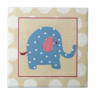 Blue Elephant with White Polka Dots Tile