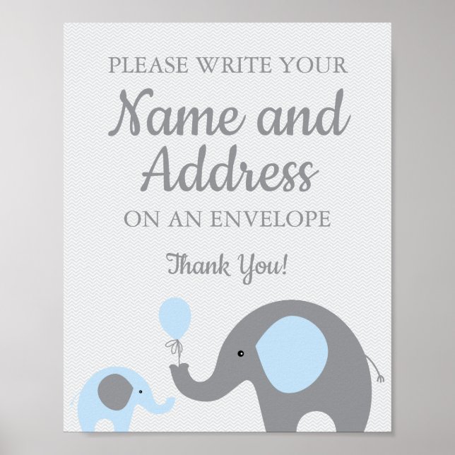 Blue Elephant Write Your Name Address on Envelope Poster (Front)
