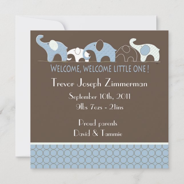 Blue Elephants Baby Announcement (Front)