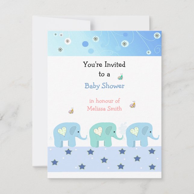 Blue Elephants Baby Shower Invitation (Front)