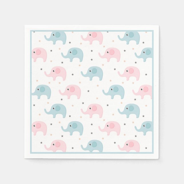 Blue Elephants Boy Baby Shower Cute Napkin (Front)