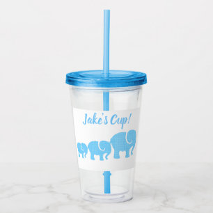 Blue Elephants Illustration with Customizable Name Acrylic Tumbler