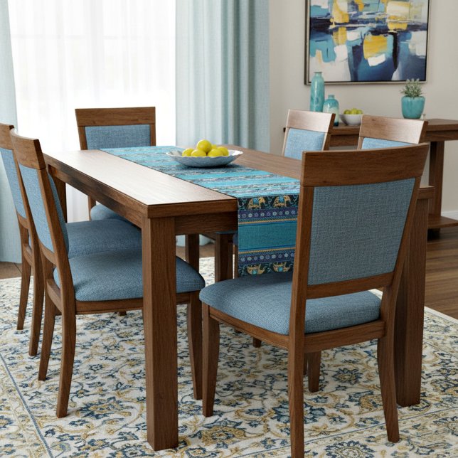 Blue elephants short table runner (Creator Uploaded)