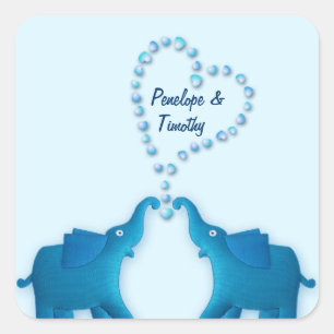 blue elephants square sticker
