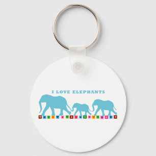 Blue Elephants Walking Keychain
