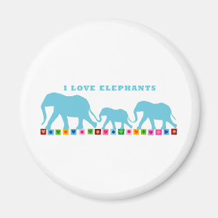 Blue Elephants Walking Magnet