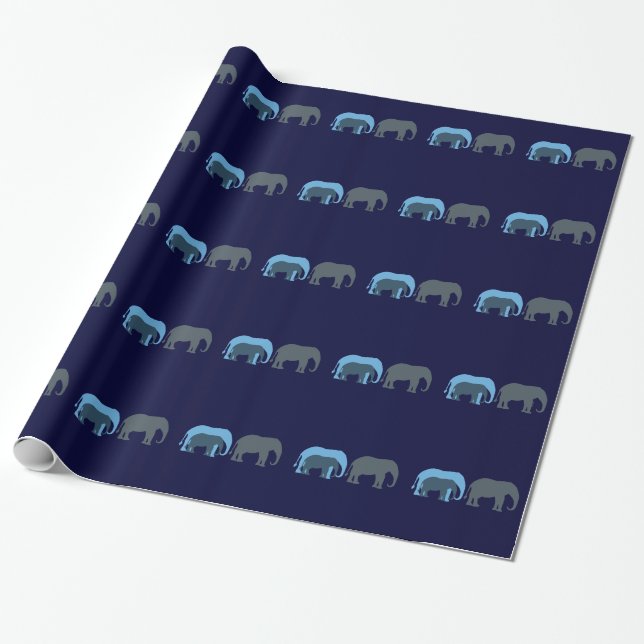Blue Elephants Wrapping Paper (Unrolled)