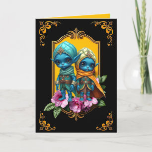 Blue Elfings Cute Blank Note Card