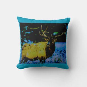 Blue Elk Throw Pillow