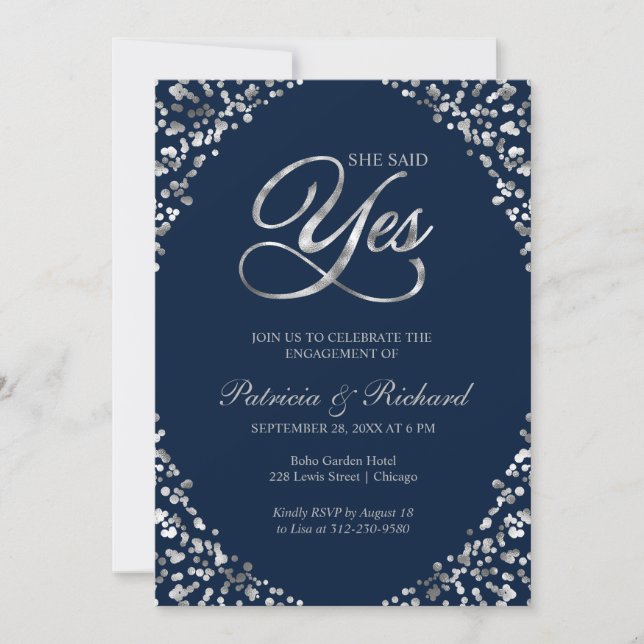 Blue Elle A Dit Oui Engagement Party Invitation (Devant)