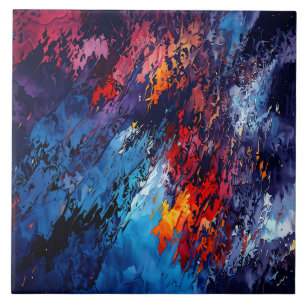 Blue Ember Blue Red Contemporary Abstract Art Tile
