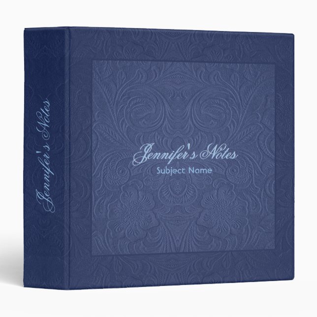 Blue embossed Floral Design Suede Leather Look Binder (Front/Spine)