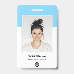 Blue Employee huge Photo Qr Bar Code Logo Name Badge