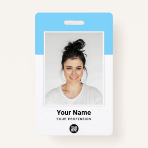 Blue Employee huge Photo Qr Bar Code Logo Name Badge