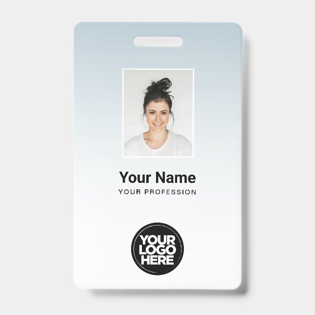 Blue Employee Photo Bar Code Logo Name Gradient Badge (Front)