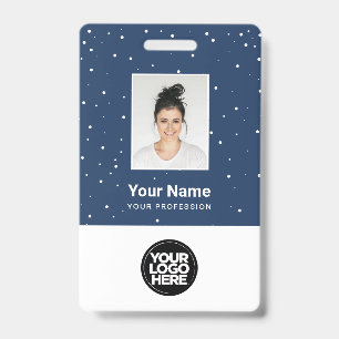 Blue Employee Photo Christmas Holiday Logo Name Badge
