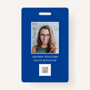 Blue Employee Photo ID Logo QR Code Badge