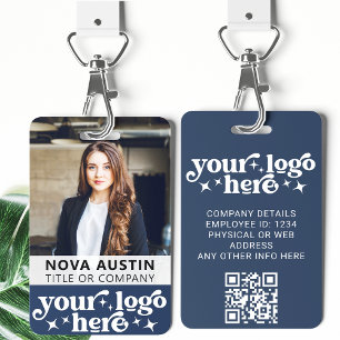 Blue Employee Photo ID With QR Code Business Logo Badge