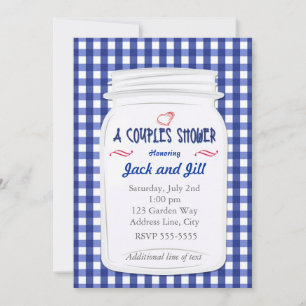 Blue En vichy Mason Jar Douche Pays Invitation