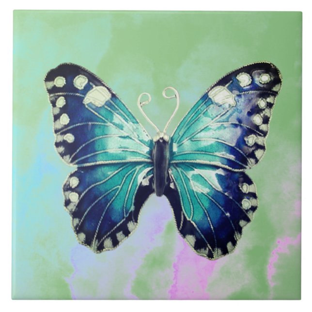 Blue Enamel Butterfly Tile (Front)