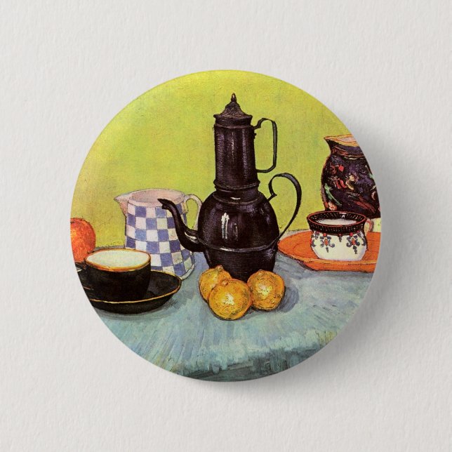 Blue Enamel Coffeepot by Vincent van Gogh 2 Inch Round Button (Front)