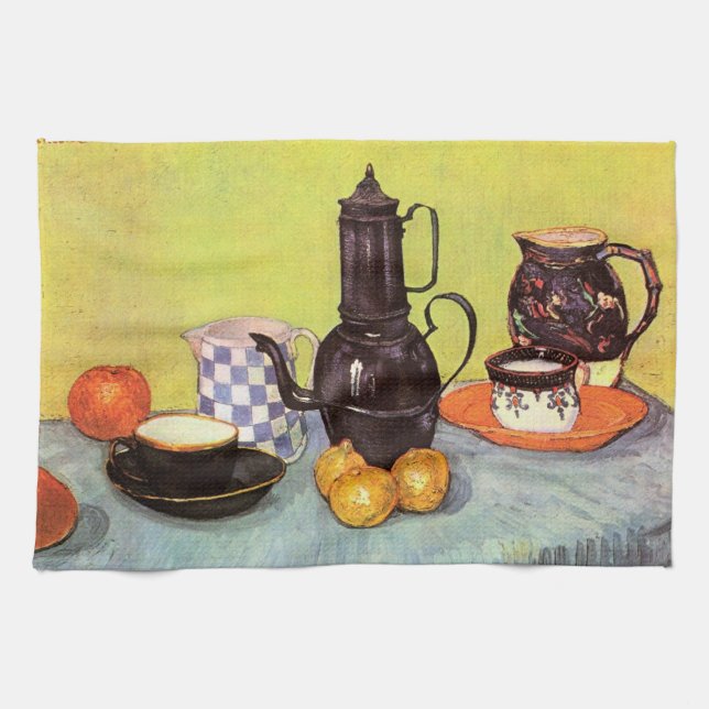 Blue Enamel Coffeepot by Vincent van Gogh Kitchen Towel (Horizontal)