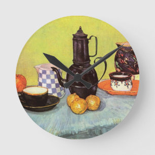 Blue Enamel Coffeepot by Vincent van Gogh Round Clock