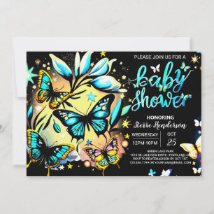 Blue Enchanted Butterfly Digital Boy Baby Shower Invitation