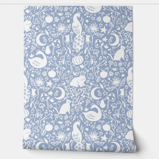 Blue Enchanted Magic Garden Fairytale Wallpaper