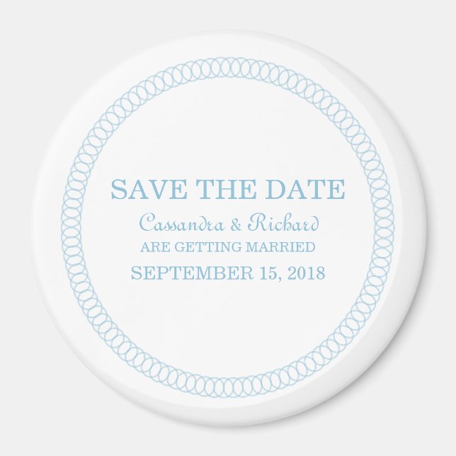 Blue Encircled Round Save the Date Magnet (Front)
