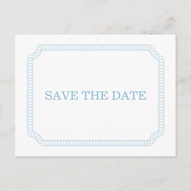 Blue Encircled Ticket Save the Date Postcard (Front)