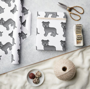 Blue English Staffie Cute Cartoon Dog Pattern Wrapping Paper