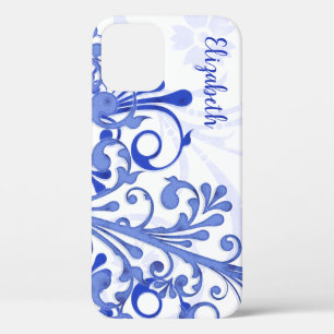 Blue et blanc Abstrait Floral iPhone 6 coque