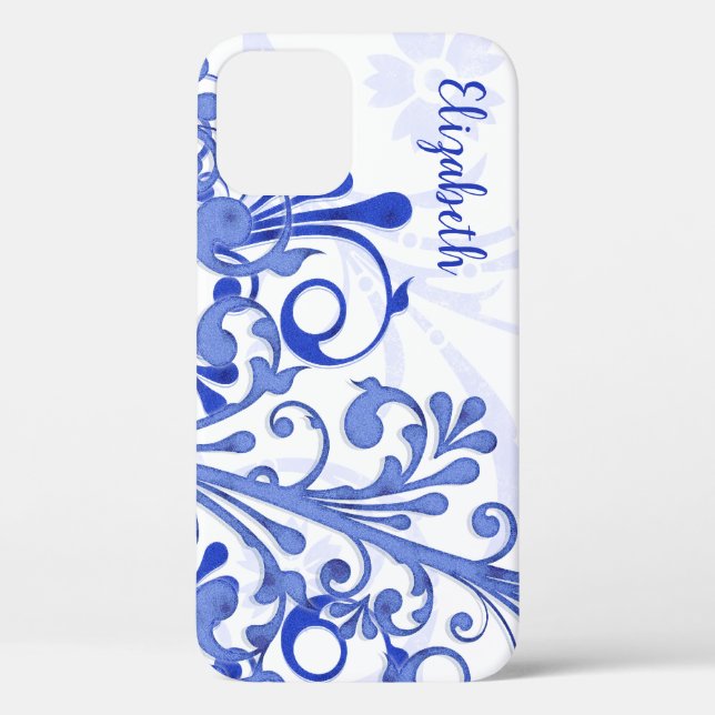 Blue et blanc Abstrait Floral iPhone 6 coque (Verso)