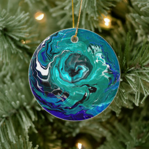 Blue Eternity   Abstract Art Christmas Ceramic Ornament