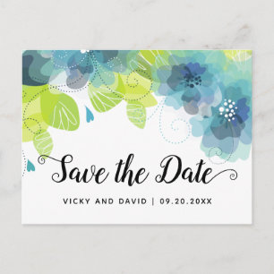 Blue ethereal flowers wedding Save the Date Postcard