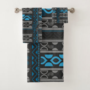 blue ethnic aztec bath towel set
