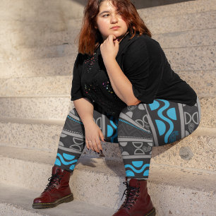 Blue ethnic aztec leggings
