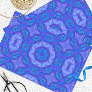 Blue Ethnic Boho Abstract Mosaic Geometric Pattern Tissue Paper