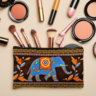 Blue ethnic elephant accessory pouch