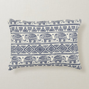 Blue Ethnic Elephant Pattern Accent Pillow