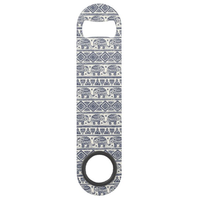 Blue Ethnic Elephant Pattern Bar Key (Front)