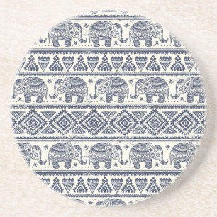 Blue Ethnic Elephant Pattern Coaster