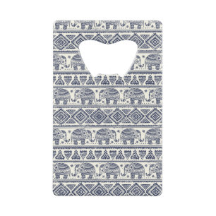Blue Ethnic Elephant Pattern Credit Card Bottle Opener